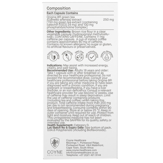 Coyne Healthcare Origine 8 Liposomal Complete Green Tea Extract 30 Capsules