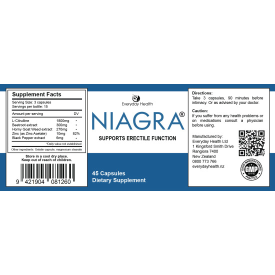 Everyday Health Niagra Erectile Health 45 Capsules - Natural Viagra Pills