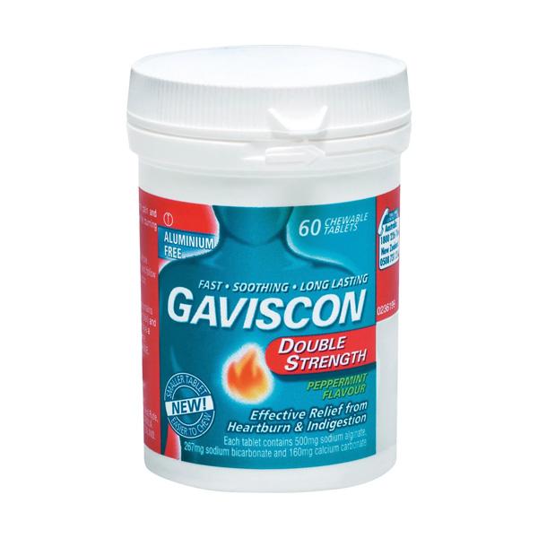 Gaviscon Double Strength Peppermint Flavour 60 Chewable Tablets