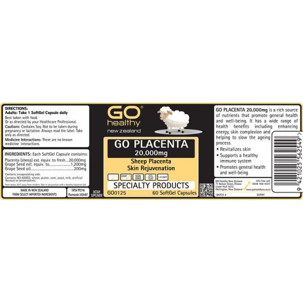 GO Healthy GO Placenta 20000mg 180 Capsules