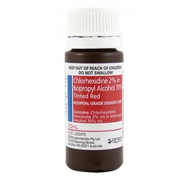 Chlorhexidine 2% in Isopropyl Alcohol 70% Tinted Red Solution 30ml