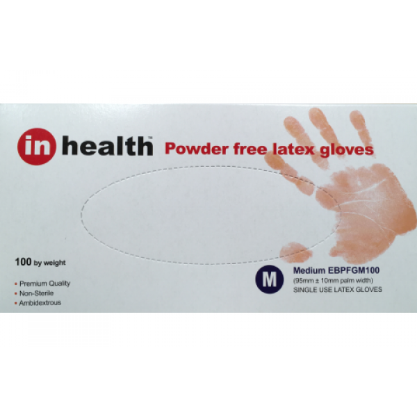 In Health Latex Gloves Powder Free Medium Size 100s