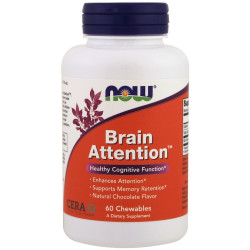 Now Foods Brain Attention Natural Chocolate Flavour 60 Chewables