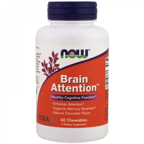 Now Foods Brain Attention Natural Chocolate Flavour 60 Chewables