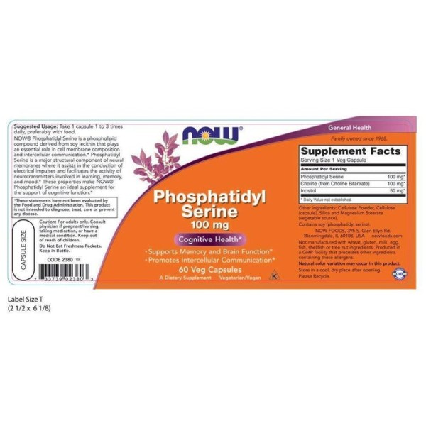 Now Foods Phosphatidyl Serine 100mg 60 Capsules