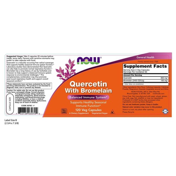 Now Foods Quercetin with Bromelain 120 Capsules