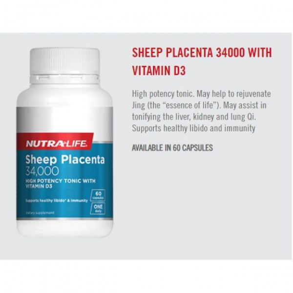 Nutralife Sheep Placenta 34000mg 60 Capsules