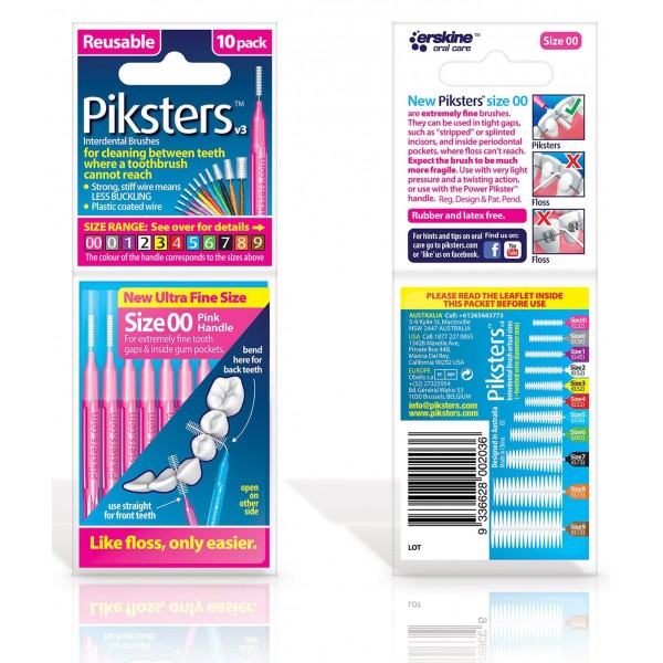 Piksters Interdental Toothbrushes - Size 00 Pink (10 brushes per pack)