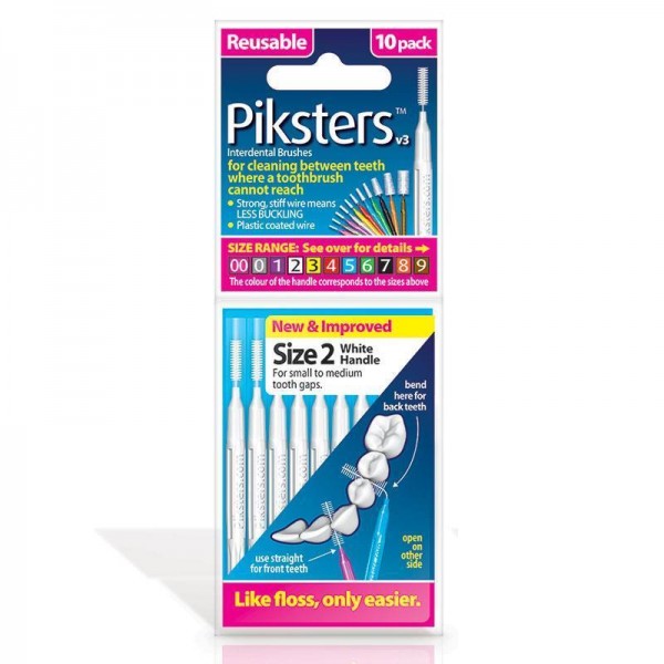 Piksters Interdental Toothbrushes - Size 2 White (10 brushes per pack)