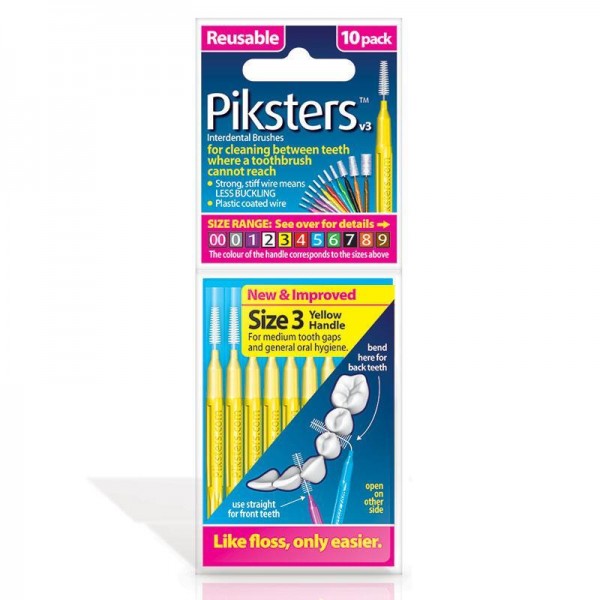 Piksters Interdental Toothbrushes - Size 3 Yellow (10 brushes per pack)