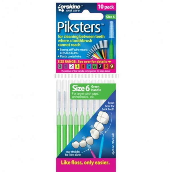 Piksters Interdental Toothbrushes - Size 6 Green (10 brushes per pack)