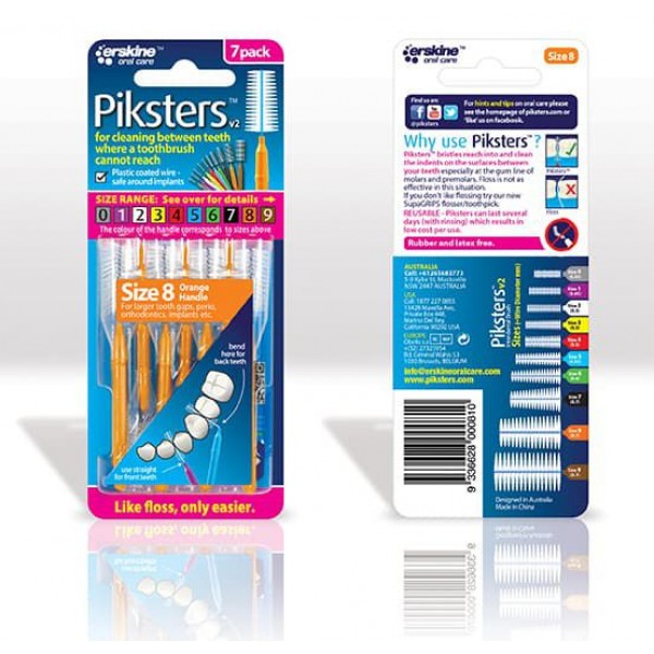 Piksters Interdental Toothbrushes - Size 8 Orange (10 brushes per pack)