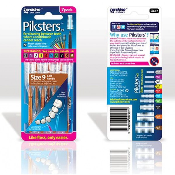 Piksters Interdental Toothbrushes - Size 9 Brown (10 brushes per pack)