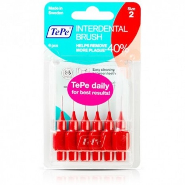 TePe Interdental Toothbrushes - Size 2 Red (6 brushes per pack)