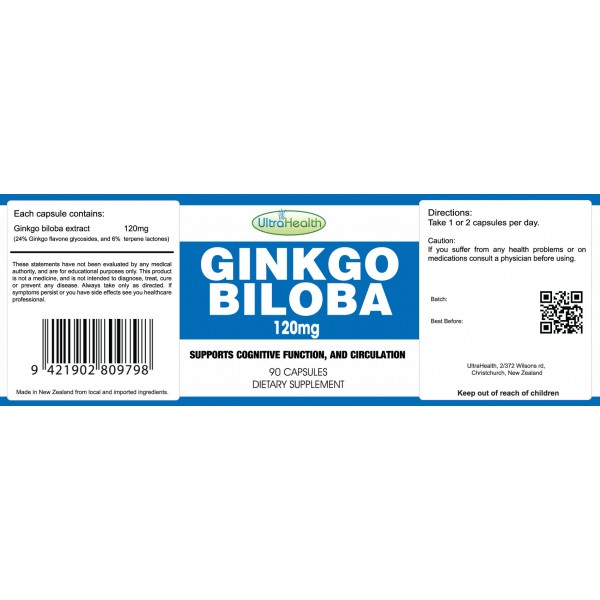 Ultra Health Ginkgo Biloba 120mg 90 Capsules