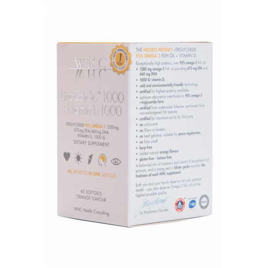 WHC UnoCardio 1000 Omega 3 + Vitamin D3 60 Softgels